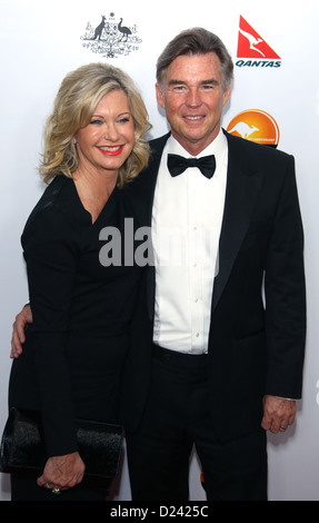 Actress Olivia Newton-John and husband John Easterling attend the G'Day USA Los Angeles Black Tie Gala at Hotel JW Marriott in Los Angeles, USA, on 12 January 2013. Photo: Hubert Boesl/dpa Stock Photo
