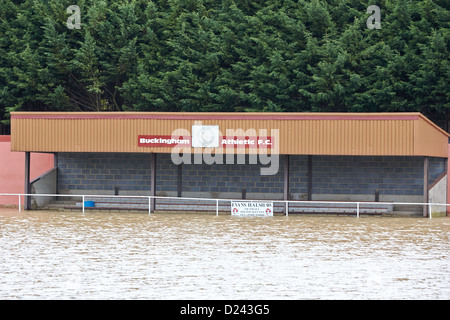 Flooded football pitch at Buckingham Athletic Football Club in Buckingham, Buckinghamshire Stock Photo