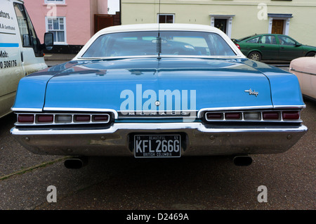 A blue Dodge Monaco car in the Brass Monkey Run 2012 from Brandon in Suffolk to Wells-next-the-Sea in Norfolk. Stock Photo