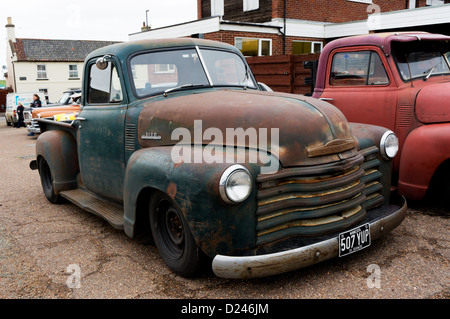 A Chevrolet pickup truck in the Brass Monkey Run 2012 from Brandon in Suffolk to Wells-next-the-Sea in Norfolk (in photograph). Stock Photo
