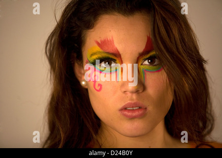 A model poses during a body painting session with make-up artist Erika Monroy, founder of Akin Body Painting, in Toluca, Mexico Stock Photo