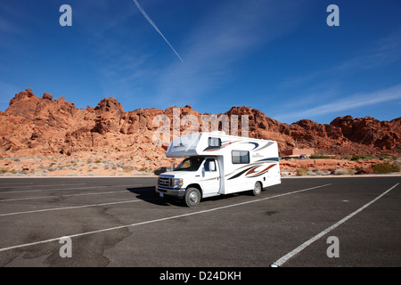 RV camping van parked at valley of fire state park nevada usa Stock Photo