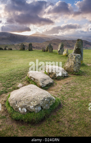 Dramatic sunrise light over Castlerigg Stone circle, Near Keswick, Lake District, UK Stock Photo