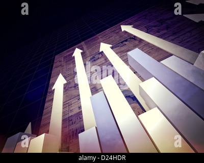 3d image of arrows and finance chart with worker Stock Photo - Alamy