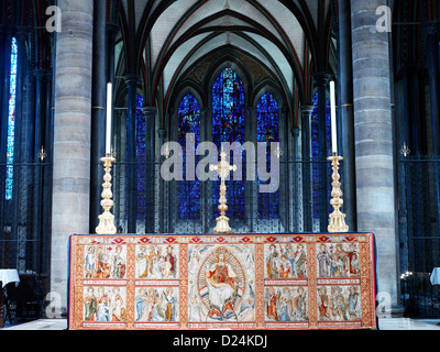 Salisbury Wiltshire England Salisbury Cathedral High Altar and Prisoner of Conscience Stained Glass Window Stock Photo