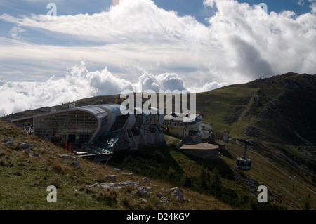 Stazione Mount Baldo ( Cable car terminal) on the 2,218-metre summit of Mount Baldo above the medieval town of Malcesine on the eastern shore of Lake Stock Photo