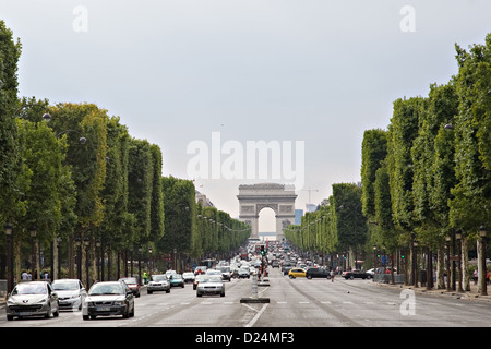 Paris, France, looking down the Champs-Elysees with the Arc de Triomphe Stock Photo