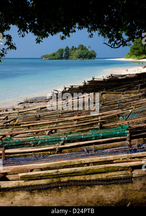 Boats On Beautiful Deserted Kaibola Beach In The Trobriand Islands, Papua New Guinea Stock Photo