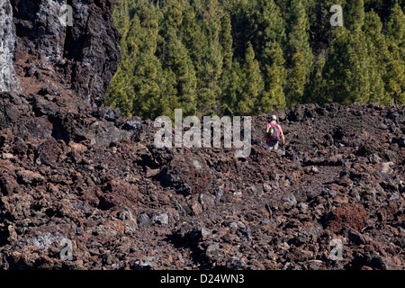 The circular path around the Chinyero volcano, site of the last eruption on Tenerife in 1909, Canary Islands, Spain. Stock Photo