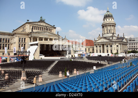 Berlin, Germany, empty rows of chairs at the Gendarmenmarkt