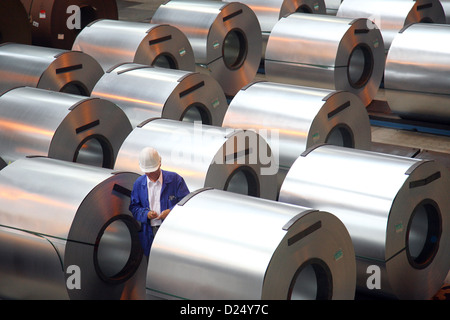Eisenhuettenstadt, Germany, flat steel coils of ArcelorMittal Eisenhuettenstadt Stock Photo