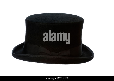 Top hat. Side view of a traditional felt top hat isolated on white background Stock Photo