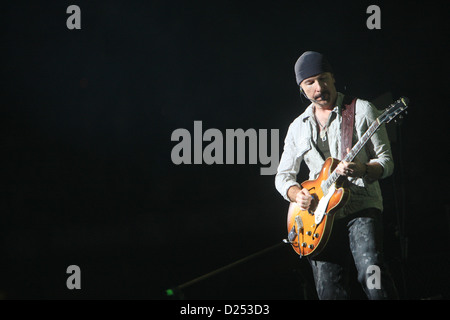 Barcelona, Spain, guitarist The Edge of Irish rock band U2 Stock Photo