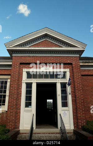 Entrance to the Old Town Hall, built in 1845, now an exhibition building at the Penobscot Marine Museum, Searsport, Maine Stock Photo