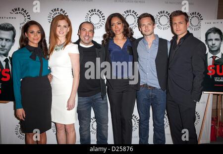 Beverly Hills, California, USA. 14th January 2013. Meghan Markle, Sarah Rafferty, Rick Hoffman, Gina Torres, Patrick J. Adams, Gabriel Macht in attendance for The Paley Center for Media Presents An Evening with SUITS, Paley Center for Media, Beverly Hills, CA January 14, 2013. Photo By: Emiley Schweich/Everett Collection Stock Photo