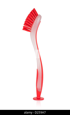 Red cleaning brush. Isolated on white background Stock Photo