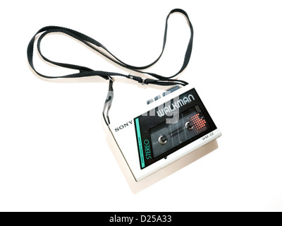 A 1980's Sony Walkman WM22 budget model personal stereo cassette player on a white background Stock Photo