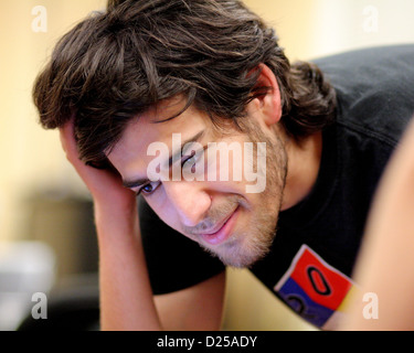 A HANDOUT file shows programmer Aaron Swartz smiling on a photo dated 19 August 2009. 26-years-old man commits suicide on 11 January 2013, shortly before a trial against him. Swartz was accused of illegal publications of files from a commercial database. Photo: Sage Ross (Editor's note: usable only under consideration of Creative Commons Lizenz CC BY-SA 2.0 and with full reference) Stock Photo