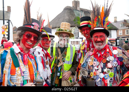 Colourful Red faced morris dancers from the Red Leicester Molly at the Whittlesey Straw Bear festival, 2013 Stock Photo