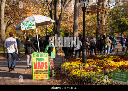 Map Stand and Vendor, Central Park, NYC Stock Photo