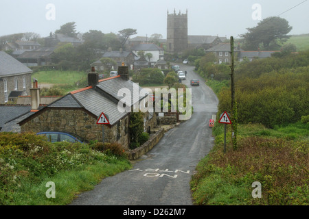 Fog over the small parish of Zennor, Cornwall Stock Photo