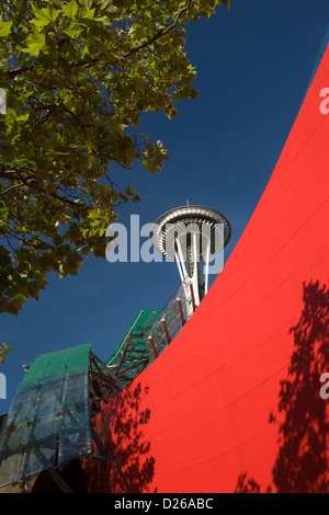 HISTORICAL 2009 SPACE NEEDLE EXPERIENCE MUSIC PROJECT  (© FRANK GEHRY 1995) SPACE NEEDLE TOWER (©JOHN GRAHAM & CO 1961) SEATTLE WASHINGTON STATE USA Stock Photo