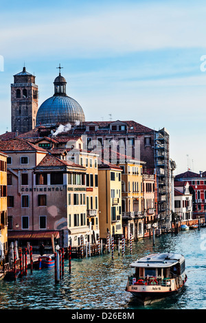 Image during the morning hours of Vaporetto cruising on the Grand Canal in Venice. Stock Photo