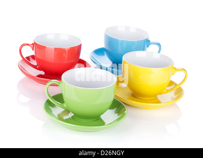 Set of colorful cups. Isolated on white background Stock Photo