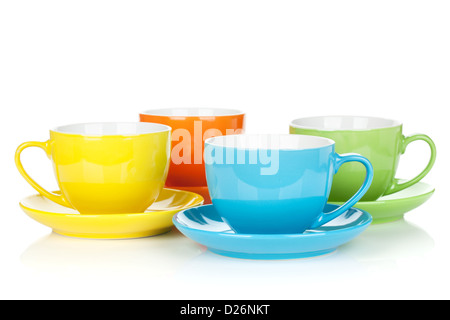 Set of colorful cups. Isolated on white background Stock Photo