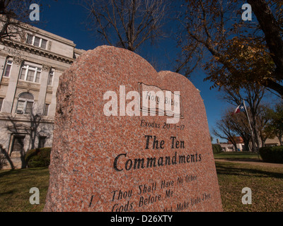 Ten Commandments displayed in front of Texas Courthouse. Stock Photo