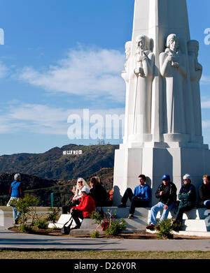 Jan. 15, 2013 - Los Angeles, California, US - People begin to gather at the Griffith Observatory for the late afternoon memorial tribute to Huell Howser, beloved television personality who died of cancer in his Palm Springs home on Jan. 6 at age 67.  The host of several long-running travel shows on PBS, including 'California's Gold, Howser was legendary for his unabashed enthusiasm for his story subjects and the easy rapport he had with those he interviewed.(Credit Image: © Brian Cahn/ZUMAPRESS.com) Stock Photo