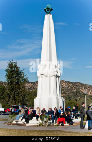 Jan. 15, 2013 - Los Angeles, California, US - People begin to gather at the Griffith Observatory for the late afternoon memorial tribute to Huell Howser, beloved television personality who died of cancer in his Palm Springs home on Jan. 6 at age 67.  The host of several long-running travel shows on PBS, including 'California's Gold, Howser was legendary for his unabashed enthusiasm for his story subjects and the easy rapport he had with those he interviewed.(Credit Image: © Brian Cahn/ZUMAPRESS.com) Stock Photo