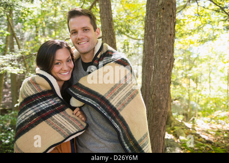 USA, Connecticut, Newtown, Portrait of couple in forest Stock Photo