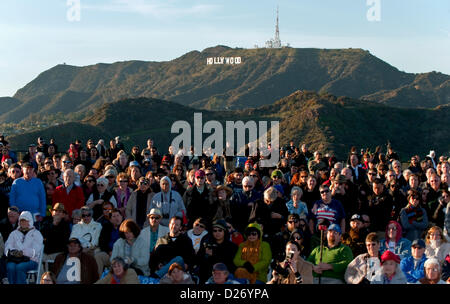 Jan. 15, 2013 - Los Angeles, California, US - A crowd of several hundred people gather at the Griffith Observatory for the late afternoon memorial tribute to Huell Howser, beloved television personality who died of cancer in his Palm Springs home on Jan. 6 at age 67.  The host of several long-running travel shows on PBS, including 'California's Gold, Howser was legendary for his unabashed enthusiasm for his story subjects and the easy rapport he had with those he interviewed.(Credit Image: © Brian Cahn/ZUMAPRESS.com) Stock Photo