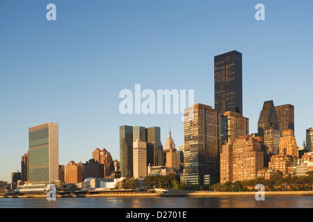 USA, New York, New York City, Manhattan, Skyline with United Nations Building Stock Photo