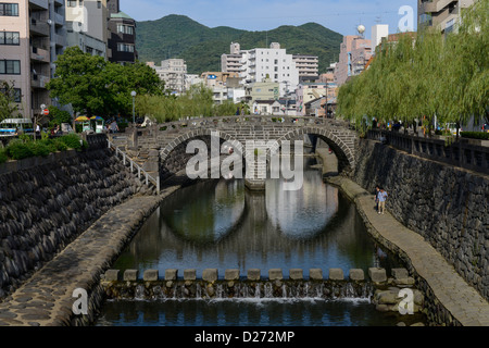 The Megane or Spectacles Bridge over the Nakashima River, Nagasaki, Japan Stock Photo