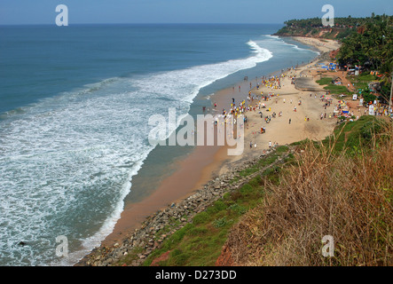 view of varkala beach from the cliff,kerala,india. this beach also known as papanasam beach is a popular  tourist destination. Stock Photo