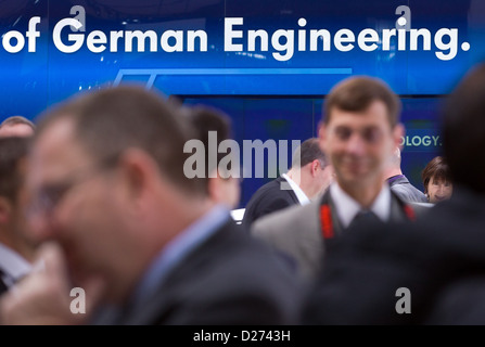 (HANDOUT) A handout photo dated 14 January 2013 shows 'of German Engineering.' written at the stand of Volkswagen at the North American International Auto Show (NAIAS) in Detroit, USA, 14 January 2013. NAIAS opened officially on 14 January 2013 to press and dealers and is open for the general public from 19 January to 27 January 2013. Photo: Friso Gentsch / Volkswagen Stock Photo