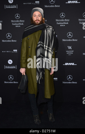 Designer Marcel Ostertag arrives at the Lena Hoschek show during the Mercedes-Benz Fashion Week in Berlin, Germany, 15 January 2013. The presentations of the autumn/winter 2013/2014 collections take place from 15 to 18 January 2013. Photo: Britta Pedersen/dpa Stock Photo