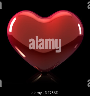 3d Shiny Heart Illustration on Black Background with reflection Stock Photo