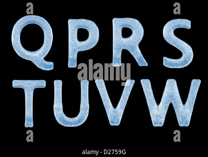 3D Ice Letters Typography Alphabets From Q to W isolated on black Stock Photo
