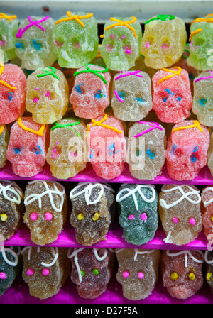 Skull Jellies for sale at market during Dia de los Muertos in Mexico City DF Stock Photo