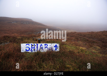 Route sign to Shiaba on the Isle of Mull A deserted village cleared by the Duke of Argyll during the Highland clearances