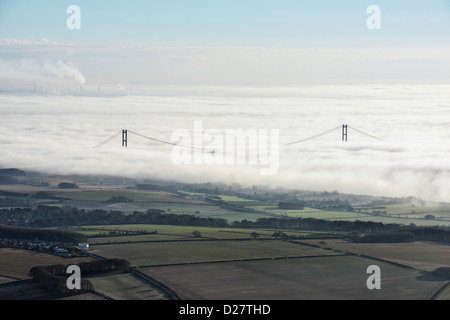 Humber bridge through low cloud Stock Photo