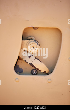 Close up detail of door latch on a vintage Land Rover Jeep Stock Photo