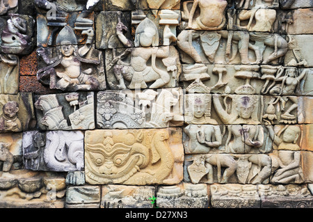 Reliefs at Elephant Terrace, Angkor Wat, Cambodia Stock Photo
