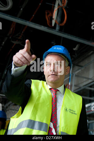 FILE - An archive picture dated 04 August 2011 shows managing director of airport company Flughafen Berlin Brandenburg GmbH, Rainer Schwarz, visiting the construction site of Berlin Brandenburg Airport in Schoenefeld, Germany. The supervisory board decided on 16 January 2013 that Schwarz would have to go because of the ongoing problems of the construction of Berlin Brandenburg Airport. Photo: Joerg Carstensen Stock Photo