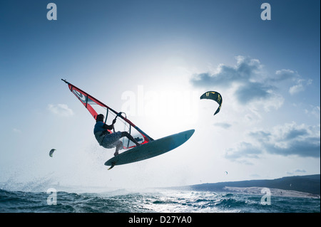 Windsurfer jumping. Stock Photo
