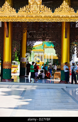 Shwedagon Pagoda,Buddhas,Buddhism Offerings at Planetary Posts,Outlying Buildings,Buddhist Bells,Yangon,Myanmar,Rangoon,Burma Stock Photo