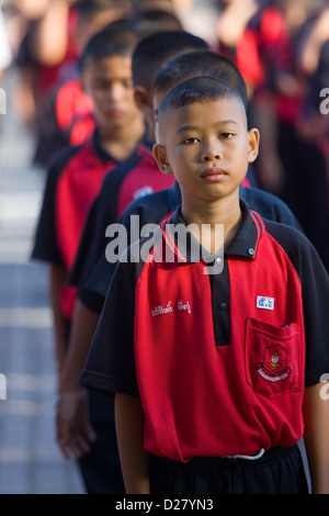 School boys in line, Chiang Mai, Thailand Stock Photo
